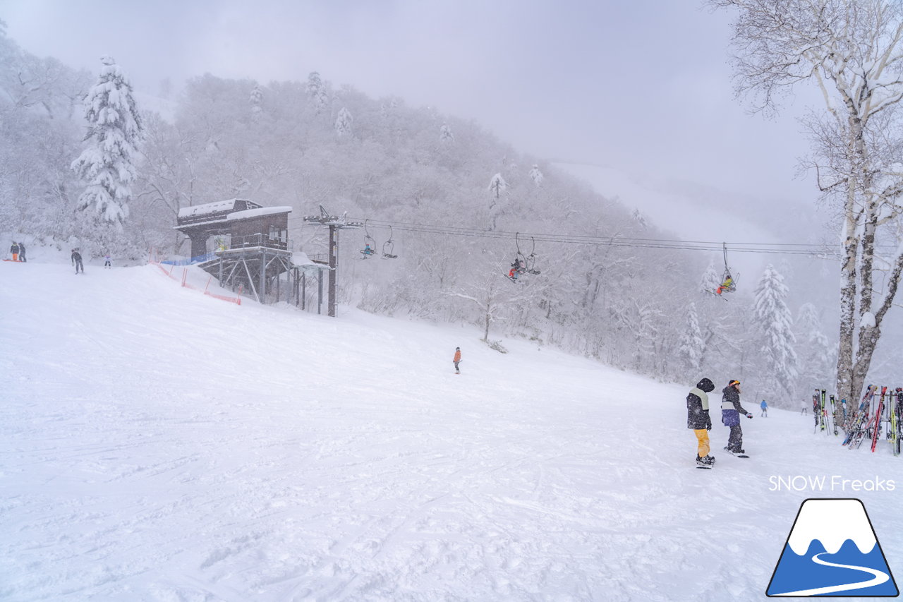 富良野スキー場｜標高1,074ｍ。富良野ZONE山頂エリア本日開放！山頂から山麓まで滑り応えたっぷり標高差約800ｍのロングダウンヒルと、ふわふわと舞う粉雪を同時に楽しめる富良野スキー場って、やっぱり凄い☆